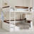 Queen Size Wooden Bunk Bed With Built-In Shelves,Storage Box,LED Light And USB Charging Station,White-1367026980