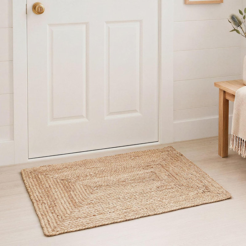 George Natural Brown Braided Jute Rug / Farmhouse Style Braided Area Rugs for Living Room, 2x3