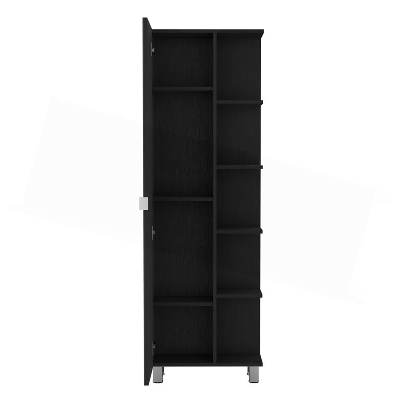 Armoire à linge en miroir, quatre tablettes intérieures, cinq tablettes extérieures