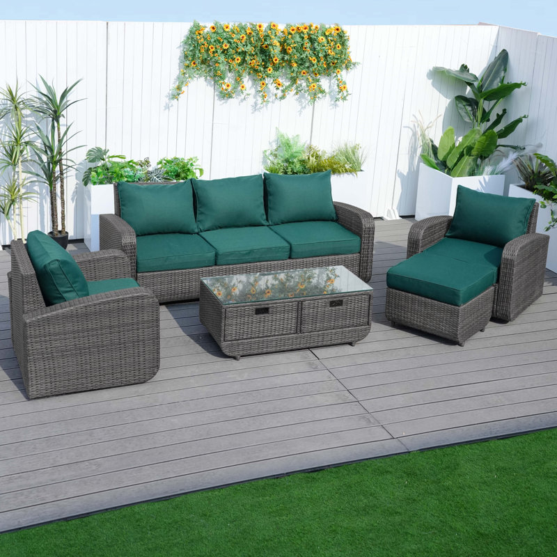 Ensemble de conversation d'extérieur pour 5 personnes avec coussins, Gris, Vert