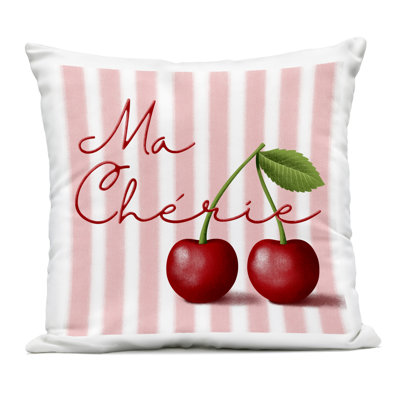 Stupell Industries Ma Cherie Stripes & Cherries Outdoor Printed Pillow, Design By Marcus Prime In Red
