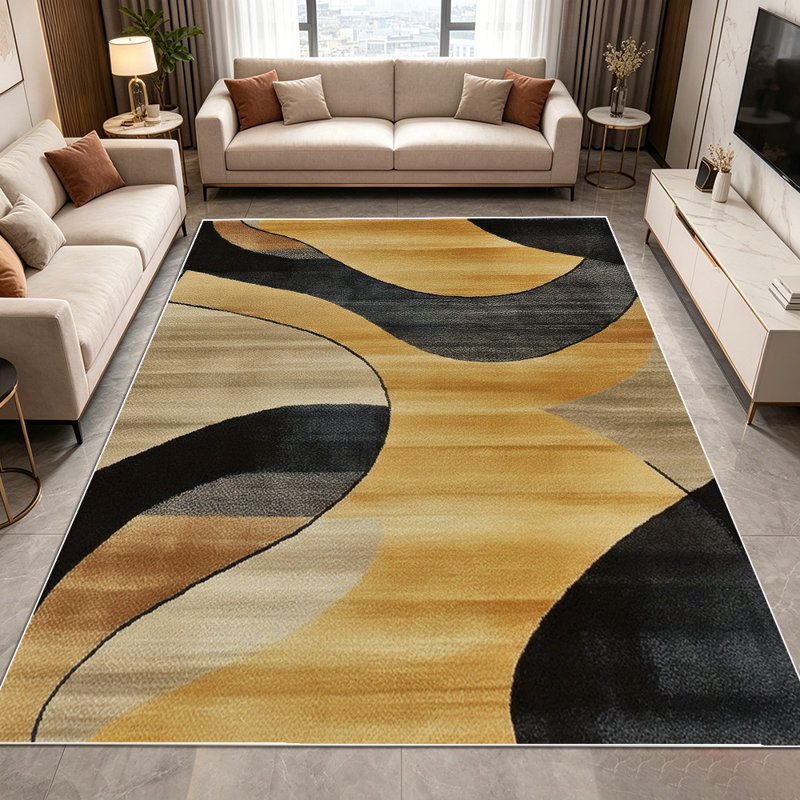 1PC Modern Abstract Curved Wood Grain area rugs for Living Room, Soft and Comfortable, Suitable for all seasons, easy-to-maintain, machine washable Indoor floor mat, Under Table Farmhouse suitable for dining room, bedroom, home office, entryway,