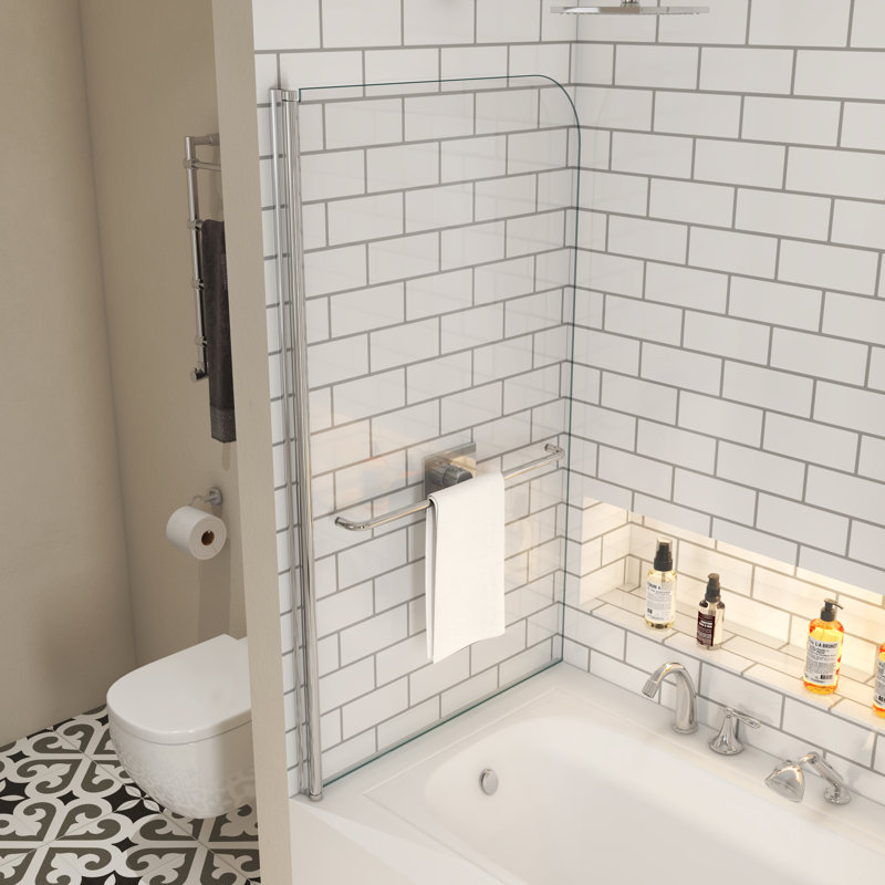 1/4" Tempered Clear Bath Tub Shower Screen With Towel Bar - 3458 Model For Bathroom Use Captivating Design, Silver