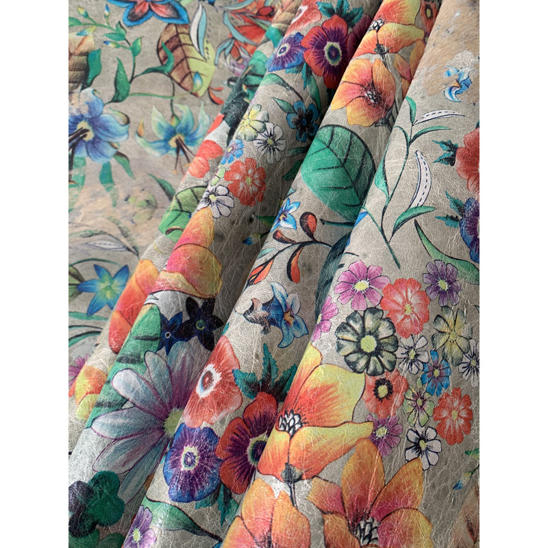Floral Pattern Cowhide Rug