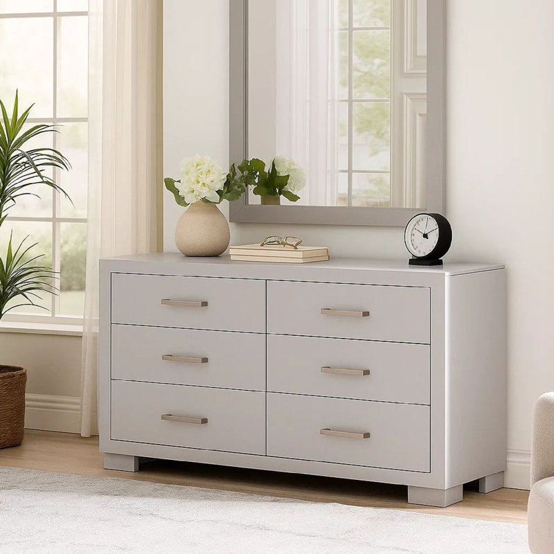 Commode double 6 tiroirs Semirah, Blanc frais