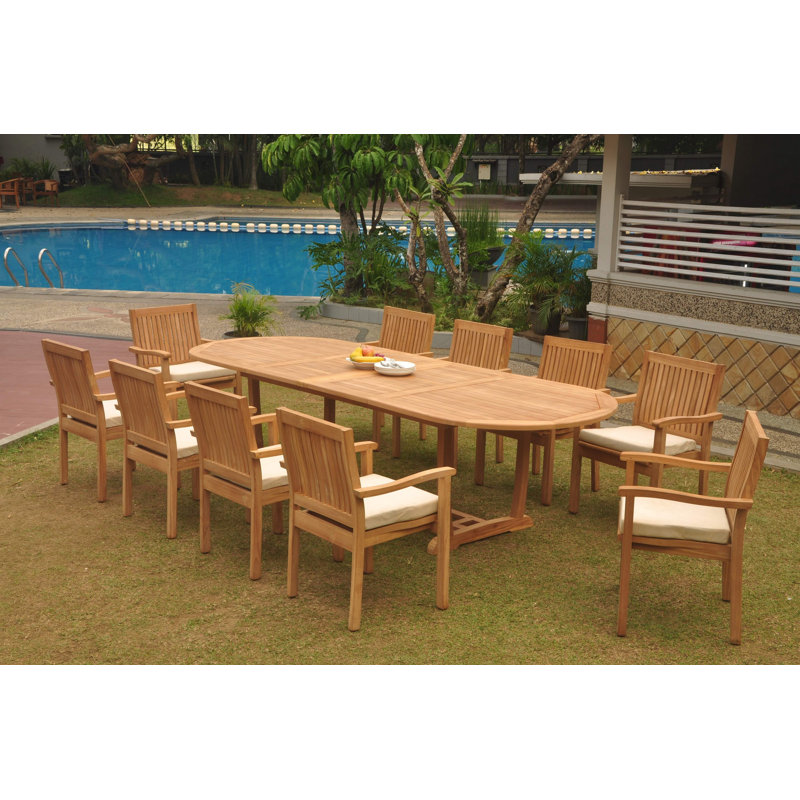 Kenyon Outdoor 11 - Piece Teak Dining Set, 30.5" H x 82" L x 40" W, 4