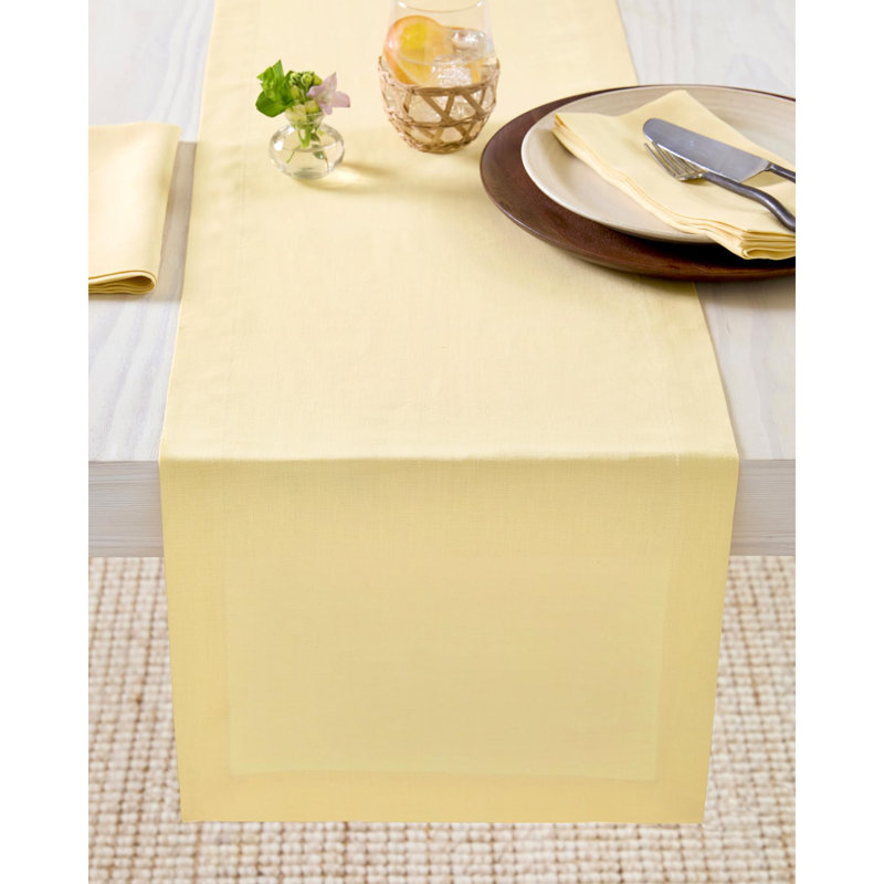 100% Pure Linen Table Runner - Fete, Solid Color, 144" x 14", Ice Water