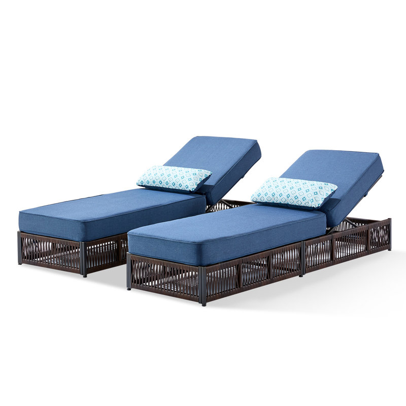 Chaise longue d'extérieur en rotin 2 pièces avec coussins de 5 po d'épaisseur Pecofarm, Bleu