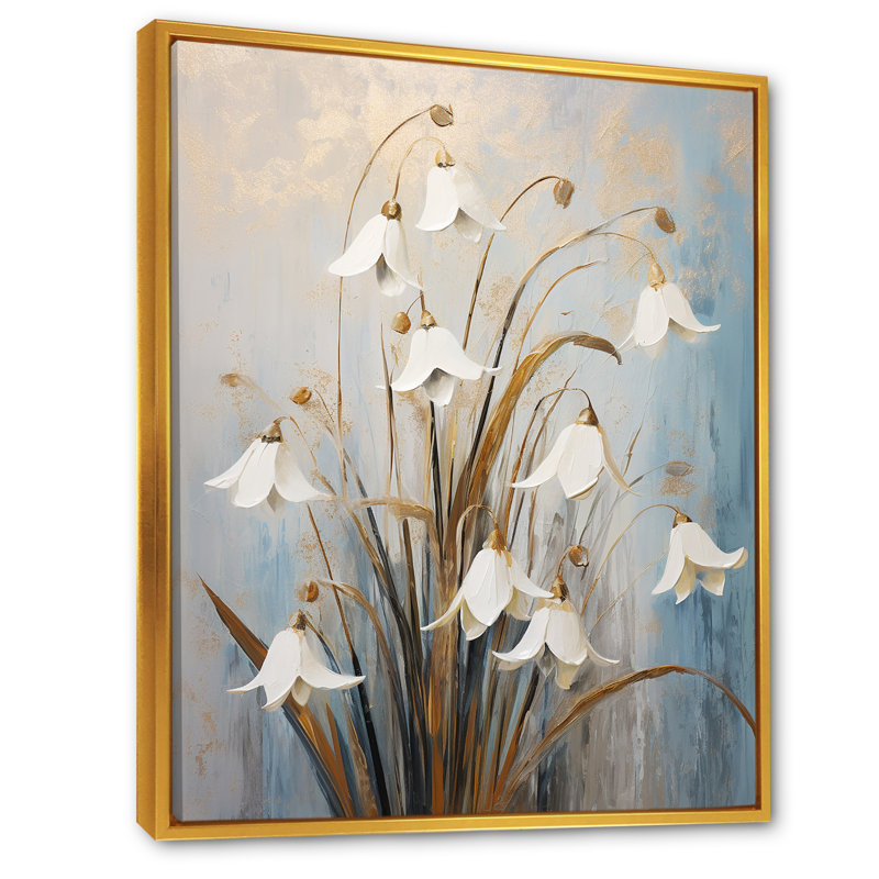Minimalisme Snowdrop Flowers Harmony IV, H 20 po x l 12 po x P 1 po, Cadre flottant doré