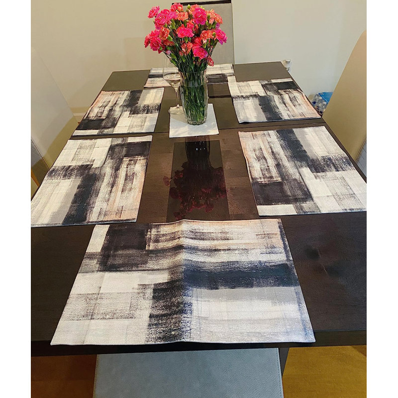 Cotton Linen Blend Table Runner and Placemats Set Vintage Art Printed Dining Table Decor