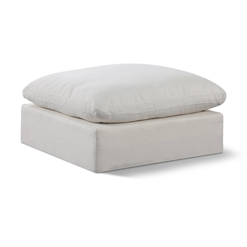 Israar Upholstered Ottoman, Cream Linen Textured Fabric