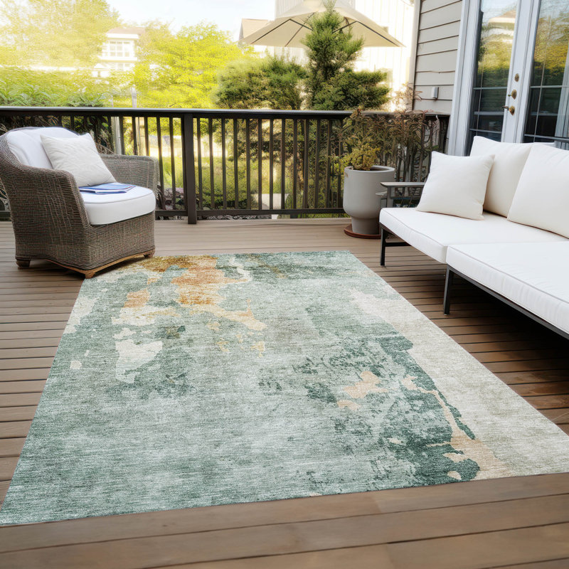 Machine Washable Indoor/Outdoor Cicel ACN1157 Seafoam Rug, Rectangle 9' x 12'