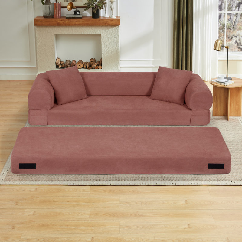 Canapé-lit futon de 80 po pour grand lit, canapé-lit pliable sans os avec 2 coussins - aucun assemblage requis, Pink