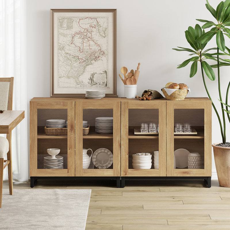 2 In 1 Multifunctional Sideboard Buffet Cabinets With 4 Glass Doors, Modern Sideboard Credenza With Adjustable Shelf And Metal Base, Coffee Bar Cabinet Storage Cabinet For Living Room, Kitchen