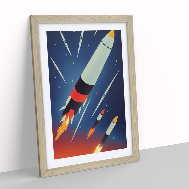 The Unbeatable Spaceship Rocket - Single Picture Frame Print, Oak, 46cm H x 34cm W x 2cm D