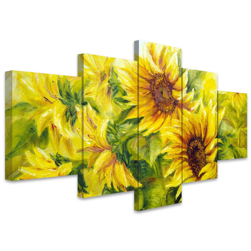 Tournesols tournesols dans la peinture à l'huile de style abstrait plantes illustrations très grande décoration murale moderne 5 pièces