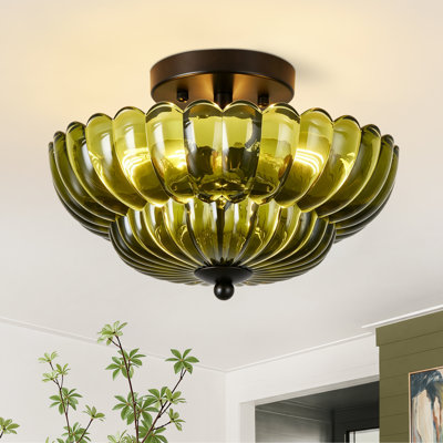 Plafonnier semi-encastré 12 "en verre à motif floral 12 lumières 12" avec douilles E26