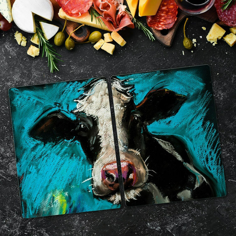 Rivard Tempered Glass Cow Chopping Board, 52cm x 30cm