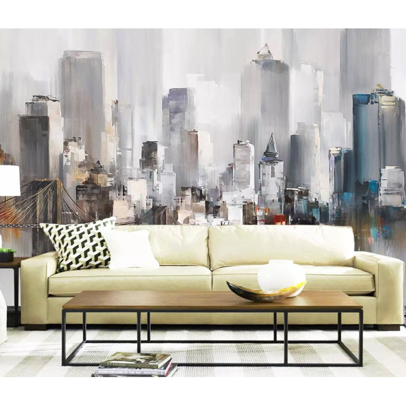 New York City Watercolor Landscape Modern Removable Wallpaper, 9" L x 15" W