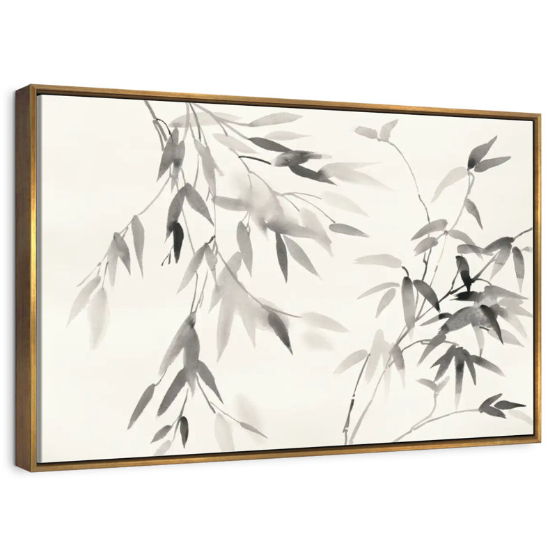 Feuilles de bambou II, Cadre flottant doré, 19 po x 13 po