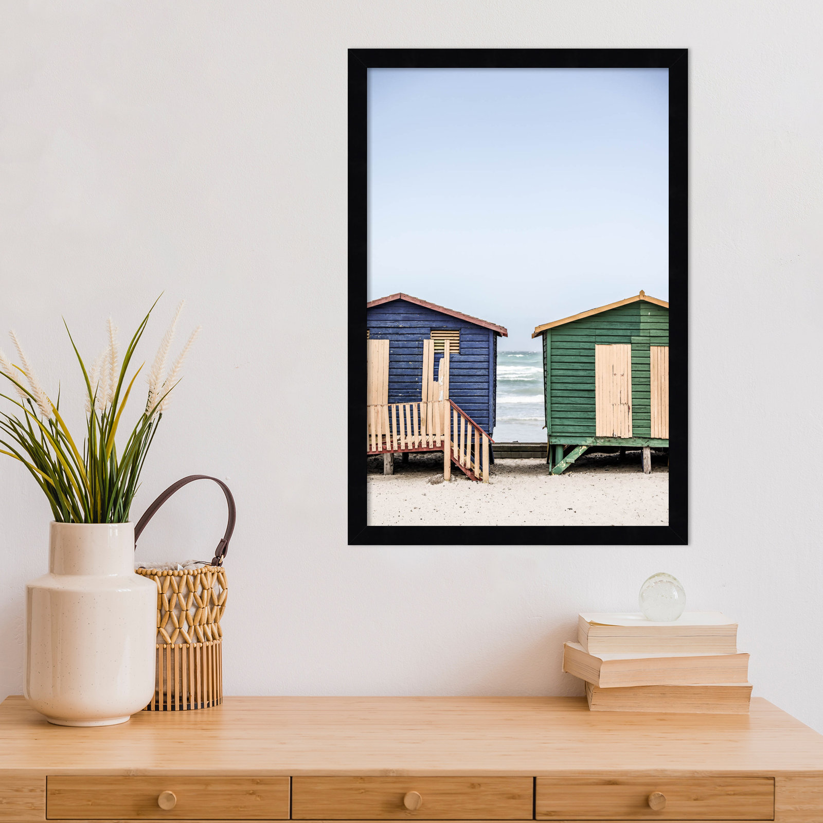 Popplewell "Blue and Green Huts" Print, Black, 21" H x 15" W