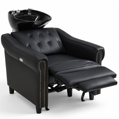 Fauteuil de station de shampooing inclinable Backwash avec repose-pieds allongé, bol de lavage des cheveux en céramique réglable