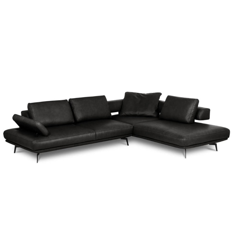 Trumansburg Leather Corner Sofa , Right Hand Facing, Black
