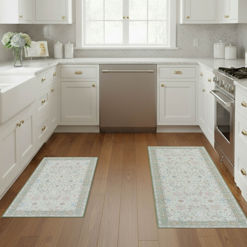 Laura Ashley Aure Machine Washable Imagine Printed Chenille Rugs 2-Piece, Green