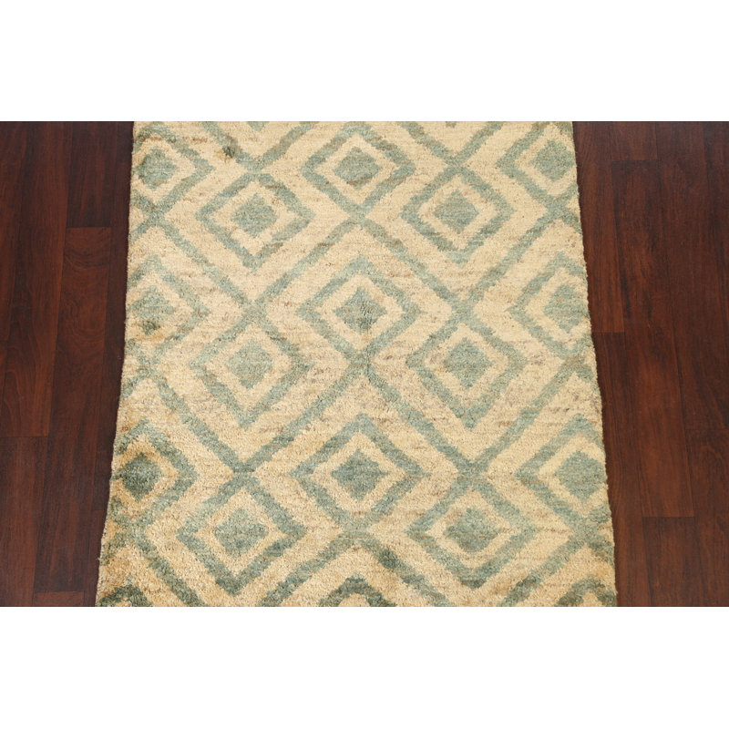 Tapis beige en jute noué à la main de conception unique 4 pi 1 po x 5 pi 10 po New Age