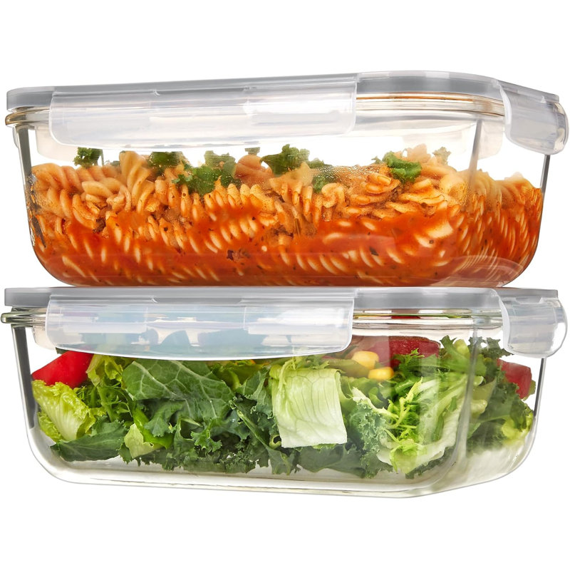Ensemble de 2 grands contenants en verre pour aliments avec couvercles