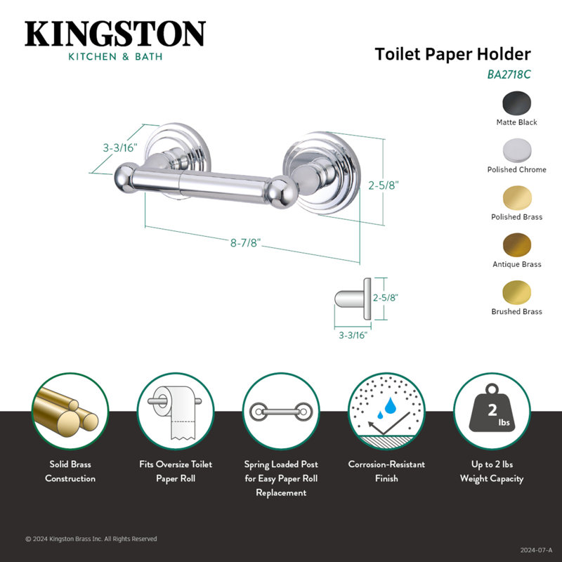 Kingston Brass Milano Toilet Paper Holder, Brushed Brass