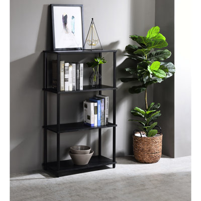 Industrial Style Black Metal 4 Tier Bookcase With 15Mm Panel And 1" X 0.6Mm Tube, Design Shelf Bookshelf Thickness