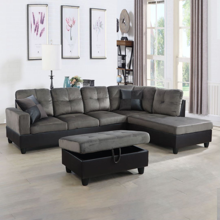 Benn 103.5 Wide Microfiber/Microsuede Sofa & Chaise with Ottoman Wade Logan Fabric: Taupe Microfiber/Microsuede, Orientation: Left Hand Facing