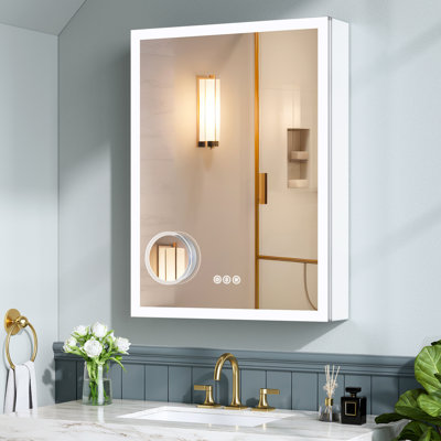 Recessed or Surface LED Mirror Medicine Cabinet, Defogger, Touch Sensor, Dimmer, Outlets and USBs