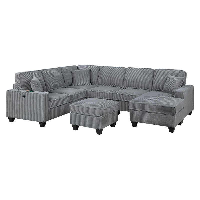 LAF Loveseat With USB Port Modern Style 5Pc Sectional Set Corner Wedge Armless Chair Cocktail Ottoman RAF Loveseat With Storage Fog Finish Primary Living Room