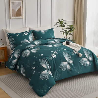 2/3 Piece Bedroom Comforter Set Soft Butterfly Print All Seasons