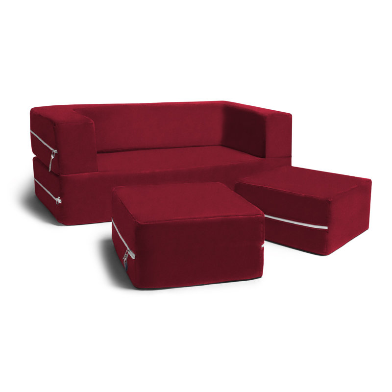 Altermease Zipline Modular Kids Loveseat & Ottomans/Fold Out Lounger, Cherry