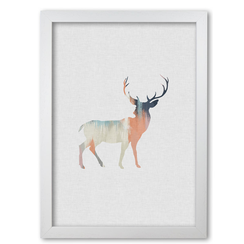 Pastel Deer I - Print, White Grain Frame, 60 cm H x 42 cm W x 5 cm D