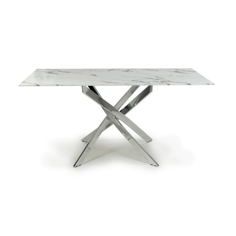 Daljeet Glass Top Metal Base Dining Table, Silver