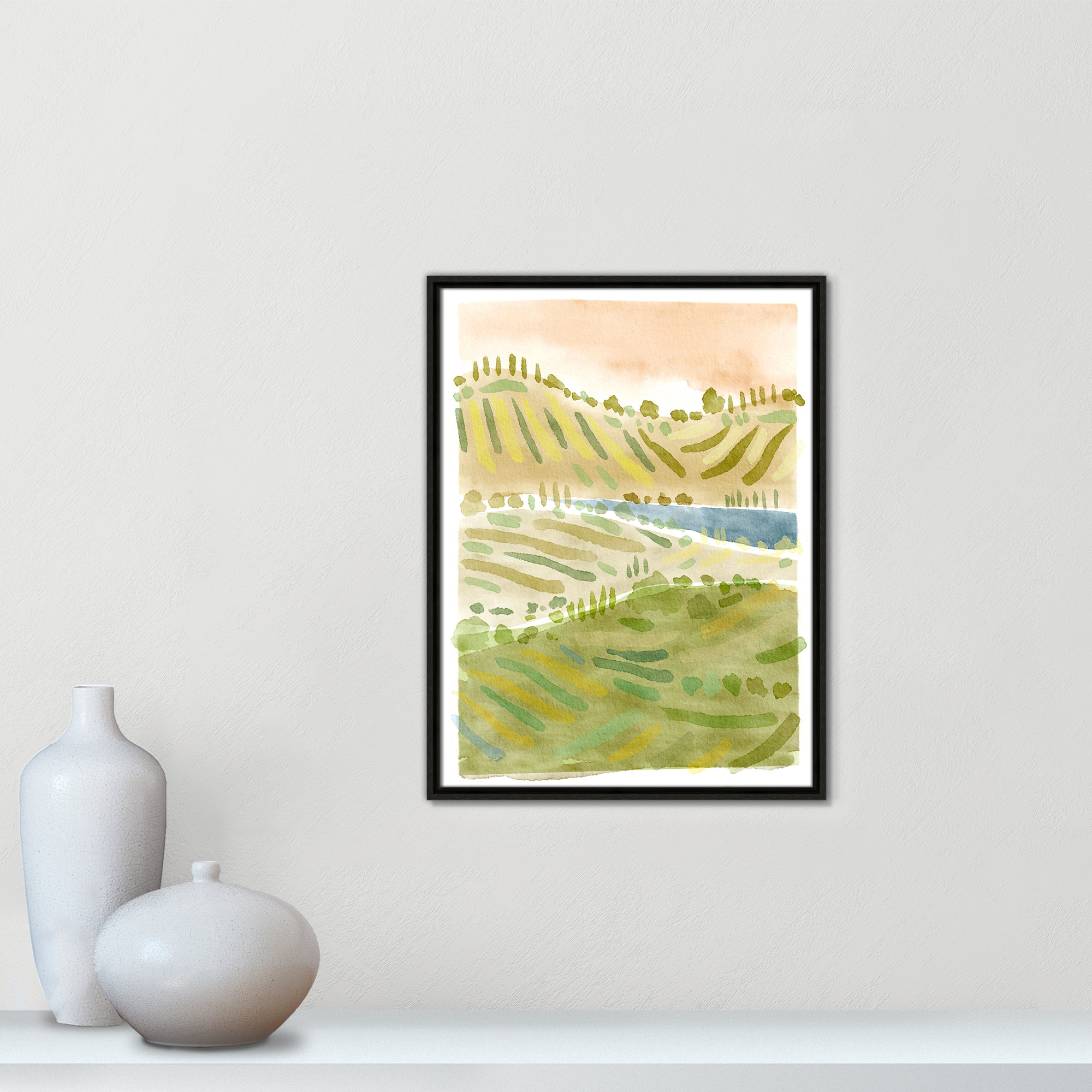 Tuscan Countryside Print by Leah Straatsma, Espresso Floater Framed Canvas, 25.5" H x 19.5" W x 2" D, No Mat