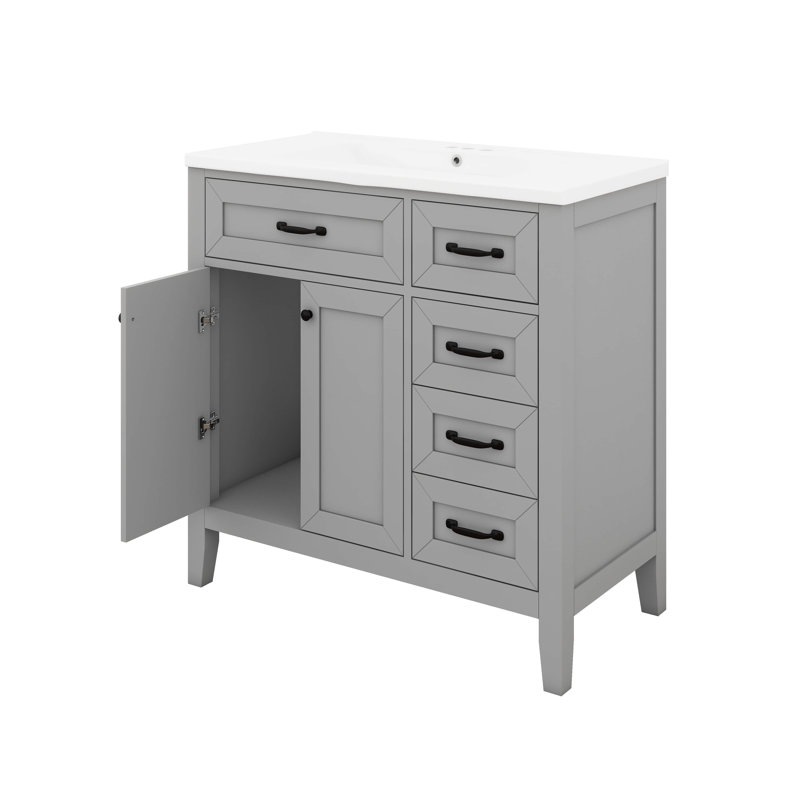 36" Bathroom Vanity With Sink Combo, Bathroom Cabinet With Drawers, Solid Frame And MDF Board, Grey