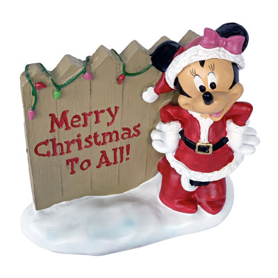 Disney Minnie Mouse with Merry Christmas Fence Garden Statue