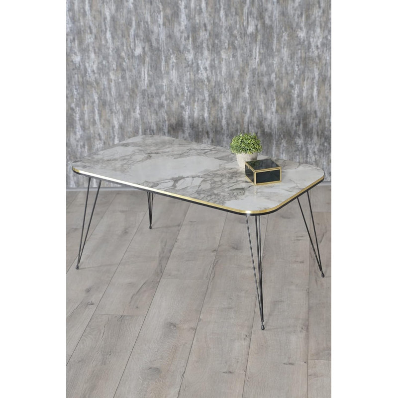 Angelia Living Room Table Set, White Marble
