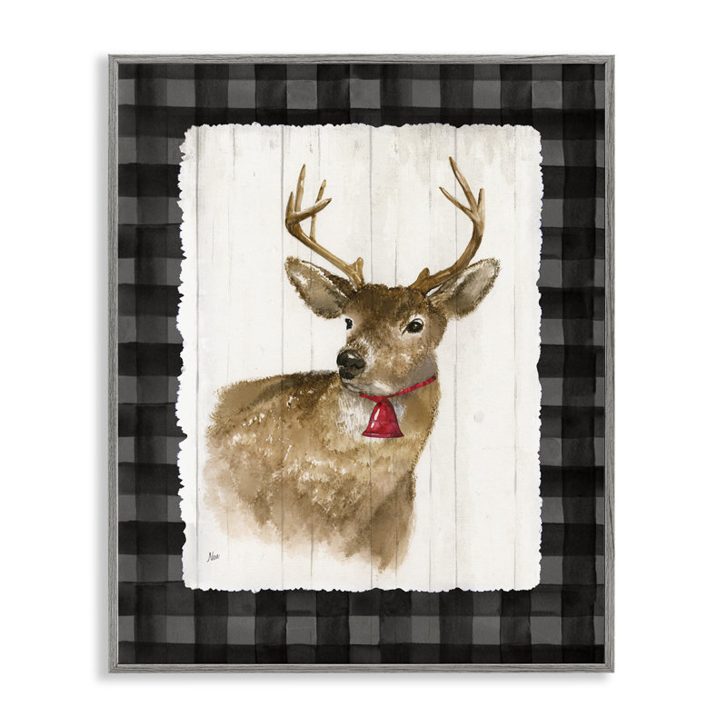 Cerf avec cloche rouge, art giclée par Nan, Estampe numérique Farmhouse, H 24 po x l 30 po