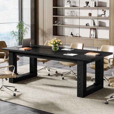 Conference Room Table, Modern Meeting Table With Solid Wooden Pedestal