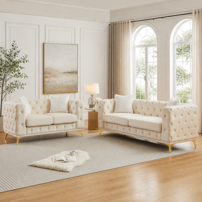 Canapé de salon moderne en velours avec cadre en bois massif et pieds en métal, 4 coussins, meubles d'appoint pour le salon, le bureau et le bureau
