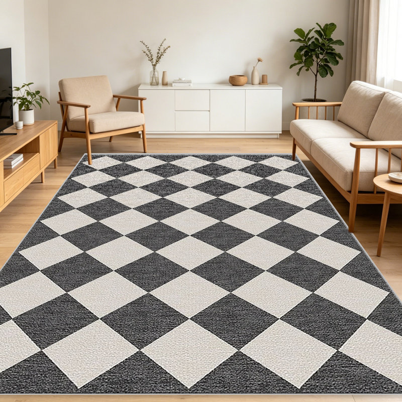 Black and White Checkerboard area rugs for Living Room, Soft and Comfortable, Suitable for all seasons, easy to maintain, machine washable Indoor floor mat, Under Table Farmhouse suitable for Bedroom, Dining Room, Study,  Balcony, Home Decor Patio