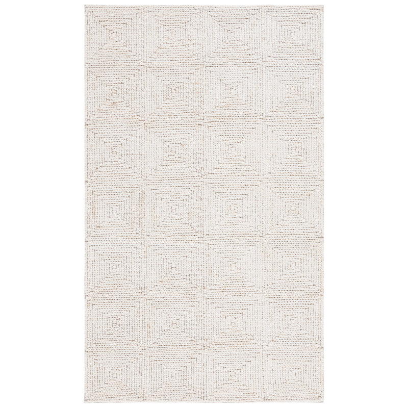 Alquin Natural Fiber Hand Loomed Jute/Cotton Geometric Rug in Bleach/Ivory, Rectangle 6' x 9'