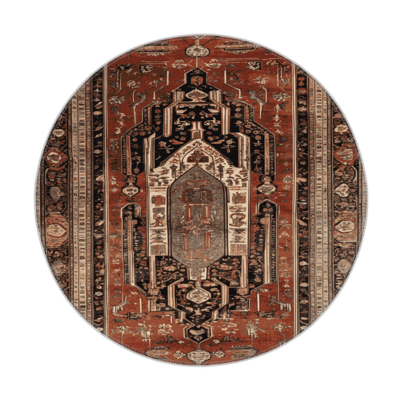 Persian Brown Indoor and Outdoor Area Rug, Rectangle 5' x 7'