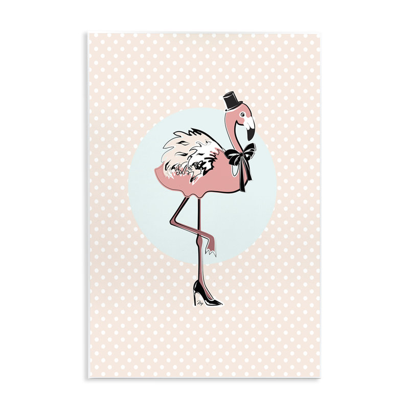 Flamant rose et chapeau haut de forme, estampe numérique par Martina Pavlova, H 15 po x l 10 po x P 0,5 po